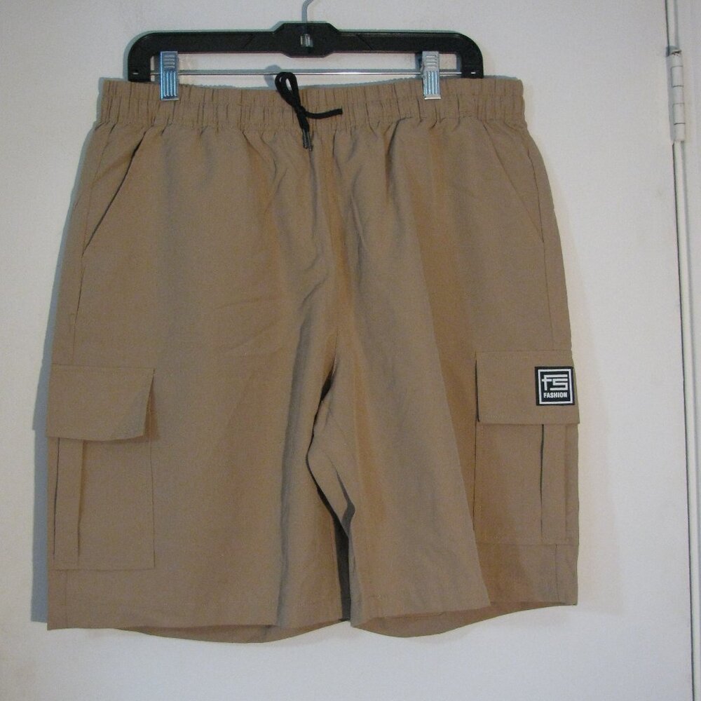 FS Fashion Tan Shorts XXL 2X Plus New NWOT Khaki Drawstring Waist Cargo Pockets